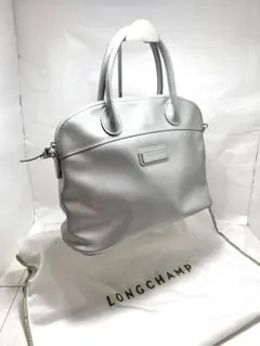 美品ロンシャン レザー ショルダーバッグ シルバー Ａランク