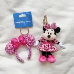 【セット】ディズニーリゾート　ミニー　ヒョウ柄　カチューシャキーホルダーのサムネイル