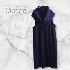 クロシェ　オフショルダー　ニット　ノースリーブ　2　ワンピース　ネイビー系