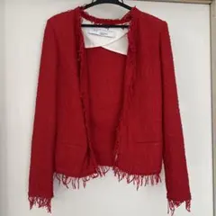 IRO ノーカラージャケット レッド フリンジ