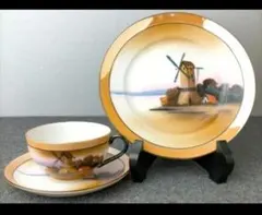 オールドノリタケ ツリー イン ザ メドウ 金縁 ダブルハンドルケーキ