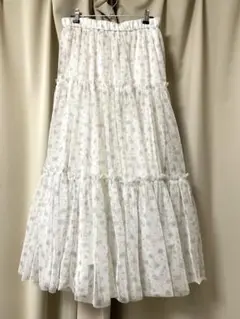 GU × rokh 花柄 チュール スカート オフホワイト
