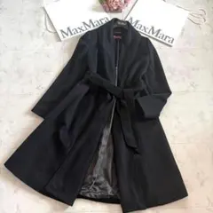 希少42✨マックスマーラ ベルテッドコート 超マキシ ツイード カシミヤ