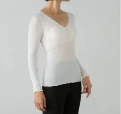 新品 M PALM パーム　コットン丸胴2*2リブ長袖カップ付きプルオーバー