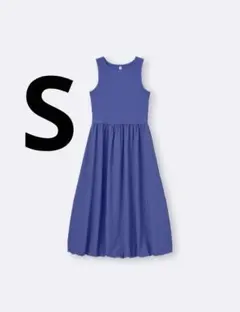 GU　バブルヘムワンピース（ノースリーブ）　S　ブルー