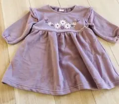 ベビー　キッズ　長袖ワンピース 80cm 花柄 パープル
