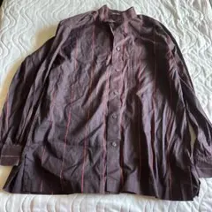 ISSEY MIYAKE ダークブラウン ストライプ シャツ