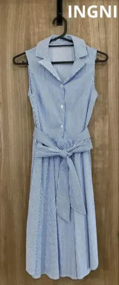 美品 INGNI ノースリーブシャツワンピース ストライプ 春夏ワンピ イング