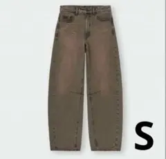 GU バレルレッグジーンズ　ブラウン デニム S