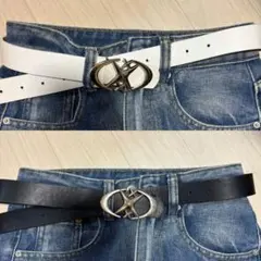 ユニークバックル ベルト ホワイト ブラック　セット　ギャル　y2k 韓国のサムネイル