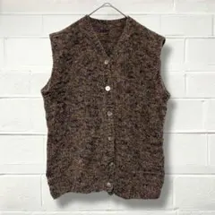 ニットベスト/ブラウン系/フロントボタン/ヴィンテージ/レディース/M相当/春秋
