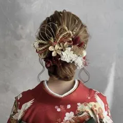 金箔紐入りレッドゴールド　髪飾り　和装　成人式　卒業式