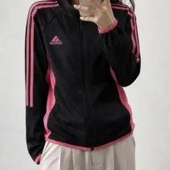 アディダス 黒ピンク トラックジャケット adidas ビッグロゴ