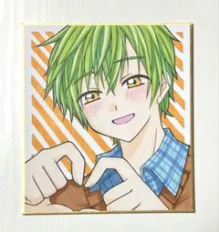 手描きイラスト アナログ オリジナル 創作イラスト 男の子 色紙