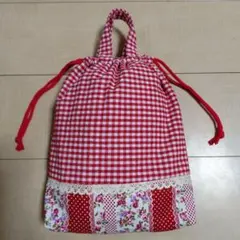 花柄 ギンガムチェック お着替え袋 シューズ入れ 巾着袋