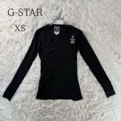 ジースターレディース VネックTシャツ XS ブラック ロゴ入り インナー