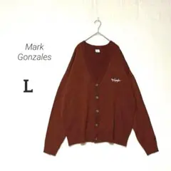 【Mark Gonzales】ロゴ刺繍入り Ｖネック ニットカーディガン Lのサムネイル