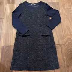 【美品】【ギャラリー ビスコンティ】ネイビー ラメ長袖ワンピース