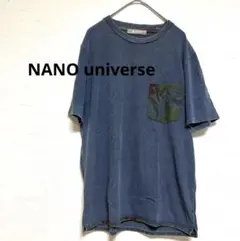 ナノユニバース　柄胸ポケットTシャツ　ネイビー　ビッグシルエット　M