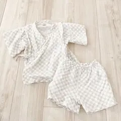 petit main ベビー甚平 チェック柄 グレー 100cm