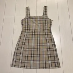 GU ベージュ チェック柄 ノースリーブ ミニワンピース