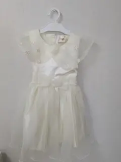 アイボリー フラワー刺繍 リボンドレス