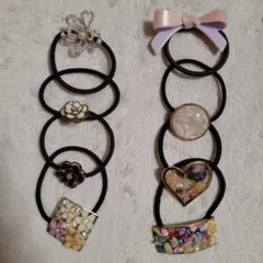 ビーズと花モチーフのヘアゴム8個セット