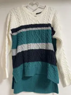【お値下げ】ケーブル編みストライプ ニットセーター