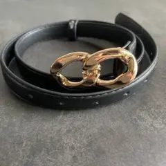 ダブルリングベルト シンプル 黒 細いベルト おしゃれ ゴールドバックル