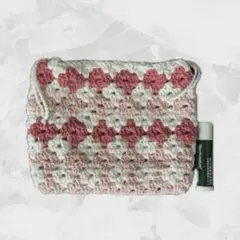 かぎ針編み 巾着袋 ピンク ホワイト ハンドメイド