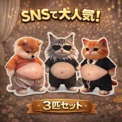 おなかぷにぷにシール 猫 ねこ ネコ 犬　柴犬　ステッカー 3匹セット