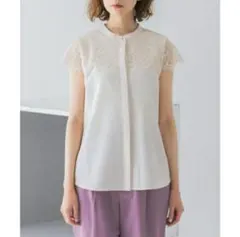 アーバンリサーチロッソ　ウォッシャブルヨークレースブラウス　アイボリー