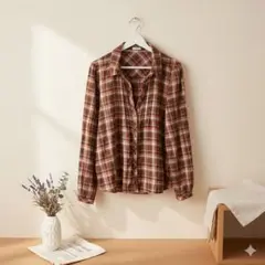 persodica ブラウン系チェック 長袖シャツ L