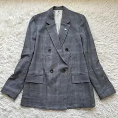美品✨LOUNIE テーラードジャケット　ダブルブレスト　チェック　グレー