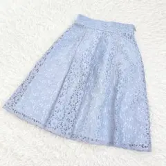 ミッシュマッシュ スカート 総レース フレア フェミニン 水色 花柄 日本製