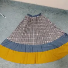 チェック柄プリーツスカート 青 黄色 Ｆサイズ