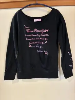mezzo piano メゾピアノ L(160) ロゴ長袖トレーナー 黒 女の子