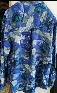 ボタニカル　柄シャツ　植物　青　緑　グレー　総柄 古着　un old joke