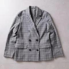 ダブルブレスト テーラード ジャケット グレー GU M チェック柄