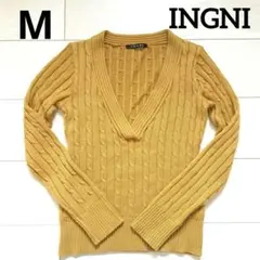 INGNI イング Vネック セーター ニット 長袖 ケーブル編み風 マスタード