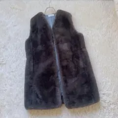 ❤️ エコファー切替ロングベスト　ジレ❤️ポケット付き　新品未使用 SUGAR BISKET ベスト ジレ エコファーロングジレ レディース