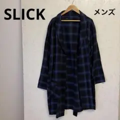 【お得】wオ27 スリックSLICKロングカーディガン size1 紺系チェックのサムネイル
