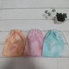 【特価】巾着　コップ袋　給食袋　小物入れ　シンプル　マーブル　3個セット