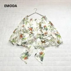 【エモダ】ボタニカル柄オフショルダーブラウス　ウエストリボン　花柄　総柄　Fのサムネイル