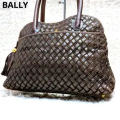 BALLY ハンドバッグ　レザー　イントレチャート　ロゴ金具　タッセル ブラウン