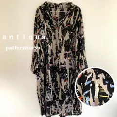 アンティカ antiqua アート柄スキッパーワンピース　総柄　着映え　個性的