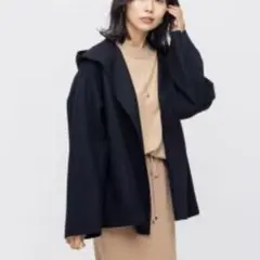 23区　コンプレストパイル　フーディー カーディガン　ブラック