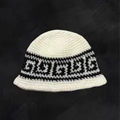 ハンドメイド クロシェハット 白×黒 Y2K ストリート ニット帽 韓国