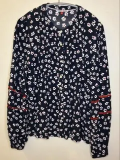 TOMMY JEANS 花柄 長袖 ブラウス ネイビー XS