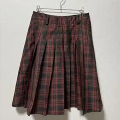 赤と黒のチェック プリーツスカート ひざ丈
